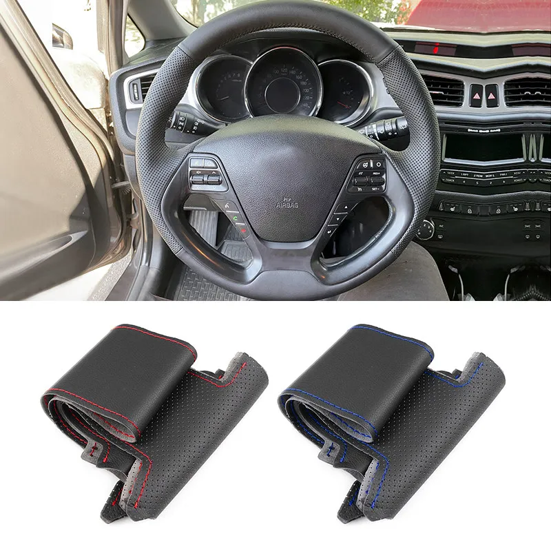Cubierta cuero perforado volante Kia K3 Rio Ceed Cerato cosida a mano