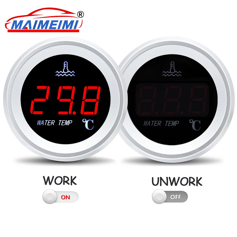 Reloj de temperatura del agua LED rojo 52 mm, sensor 10 mm, 12/24 V