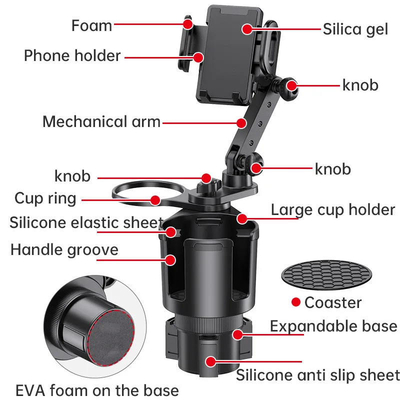Extensor portavasos coche, soporte multifunción para bebidas