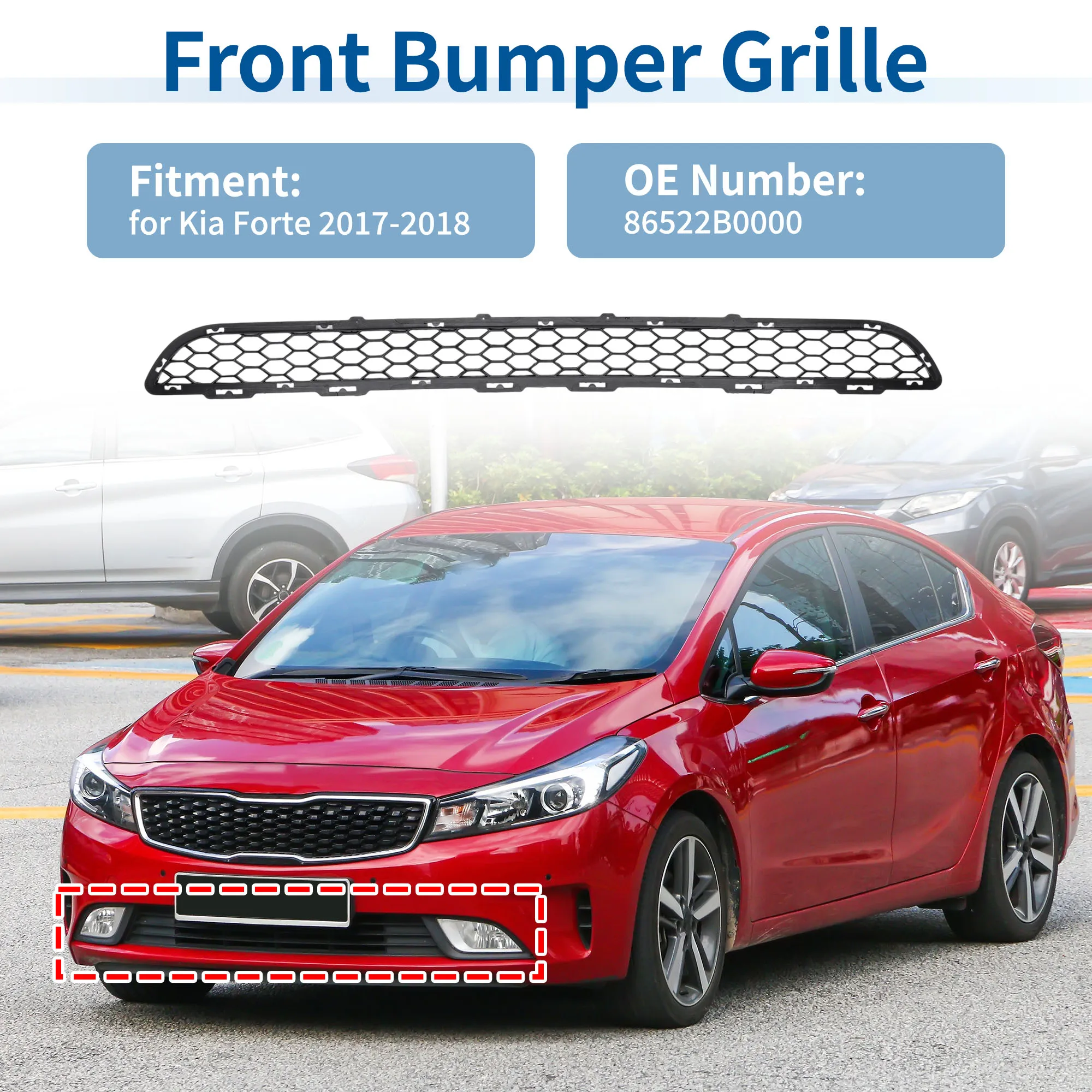 UXCELL Rejilla inferior Rejilla de parachoques delantero para Kia Forte 2017-2018 Rejilla de cubierta de parachoques 1 pieza - imagen 2