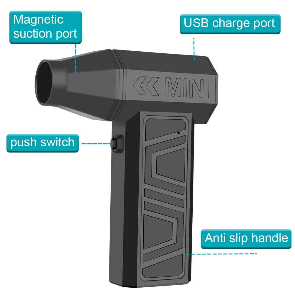 Base de carga y puerto USB-C del soplador