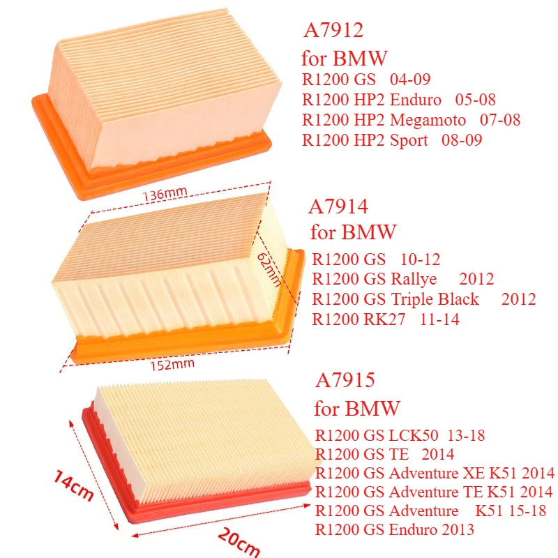 Limpiador de filtro de aire de admisión de motocicleta A7912 A7914 A7915 para BMW R1200 GS 2004-2008 R1200 2010-2012 R1250 GS 2013-2018