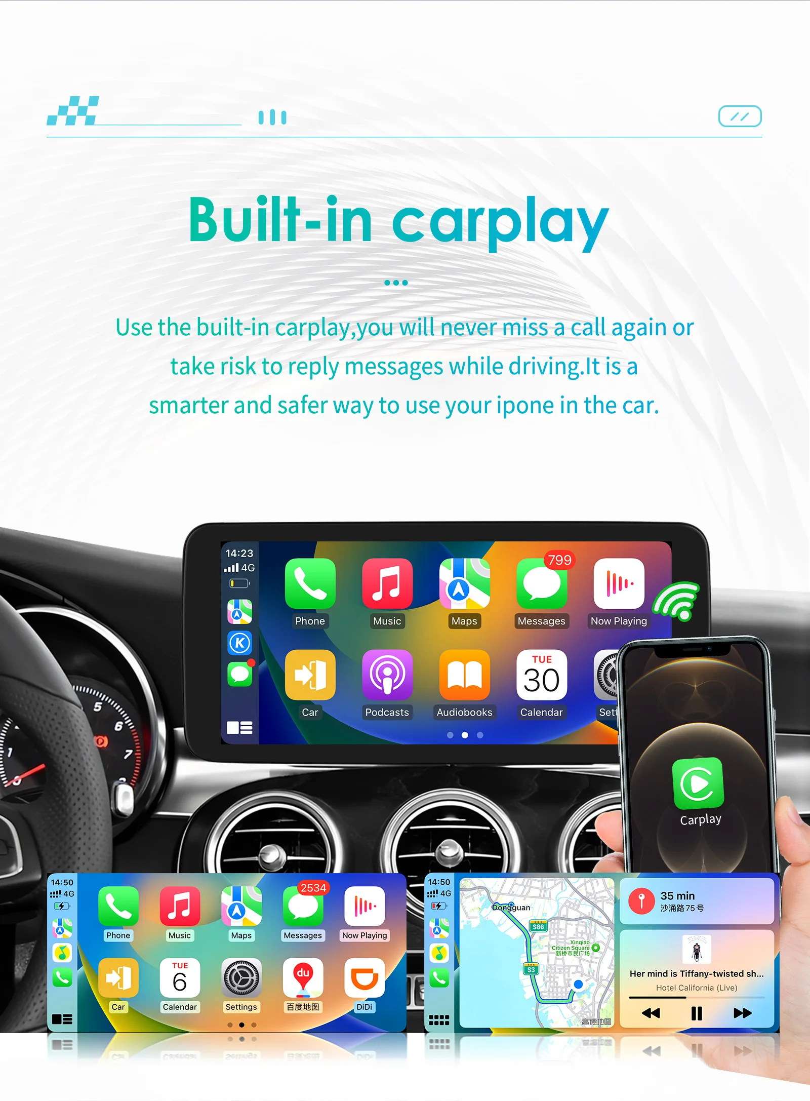 Radio Android 10,25" para Mercedes Clase C W205 con CarPlay GPS 4G - imagen 4