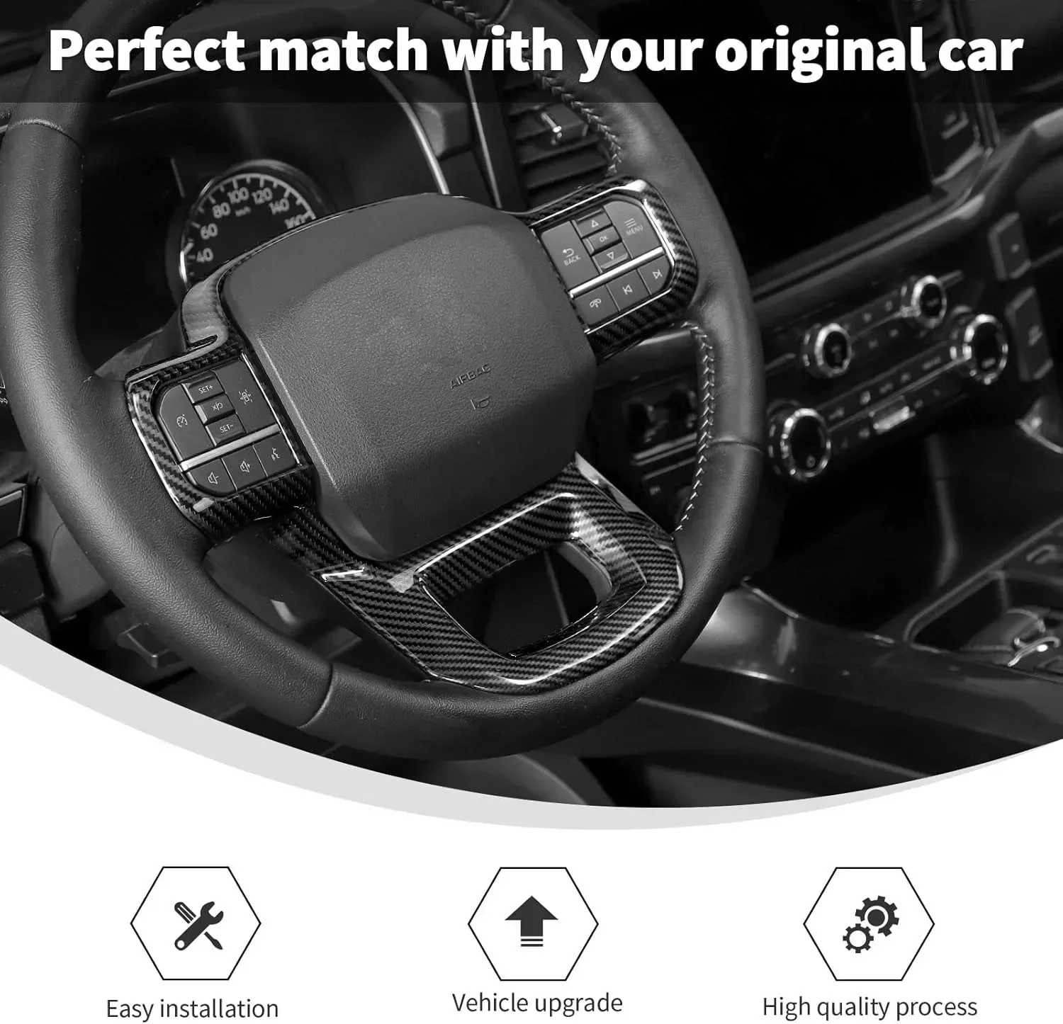 Funda de volante fibra de carbono con lentejuelas – Ford F-150 2021-2023 - imagen 4