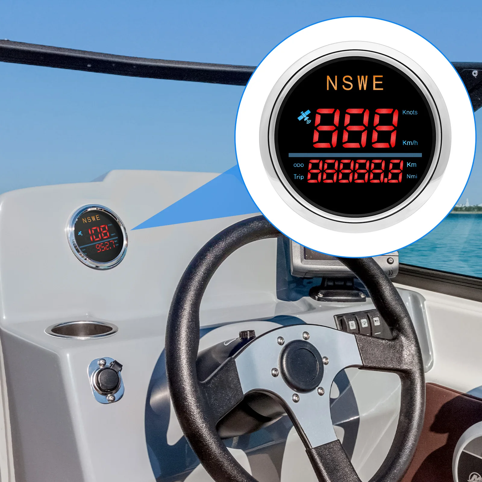 Medidor de velocímetro GPS Digital de 85mm con antena GPS Km/H MPH nudos NSWE para Moto de coche marino - imagen 5