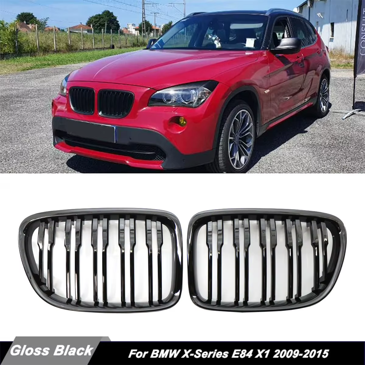 Rejilla riñón BMW X1 E84 negra brillante doble listón – 18i 20i 2009-2015