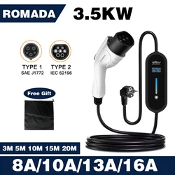 ROMADA Cargador coche eléctrico Type 2 - enchufe europeo 3,5 kW