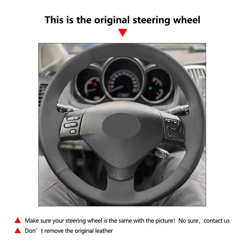 Línea negra-roja con tira roja cubierta de cuero para volante de coche para Lexus RX330 RX400h RX400 2004-2007 Toyota Corolla Verso Camry - imagen 5