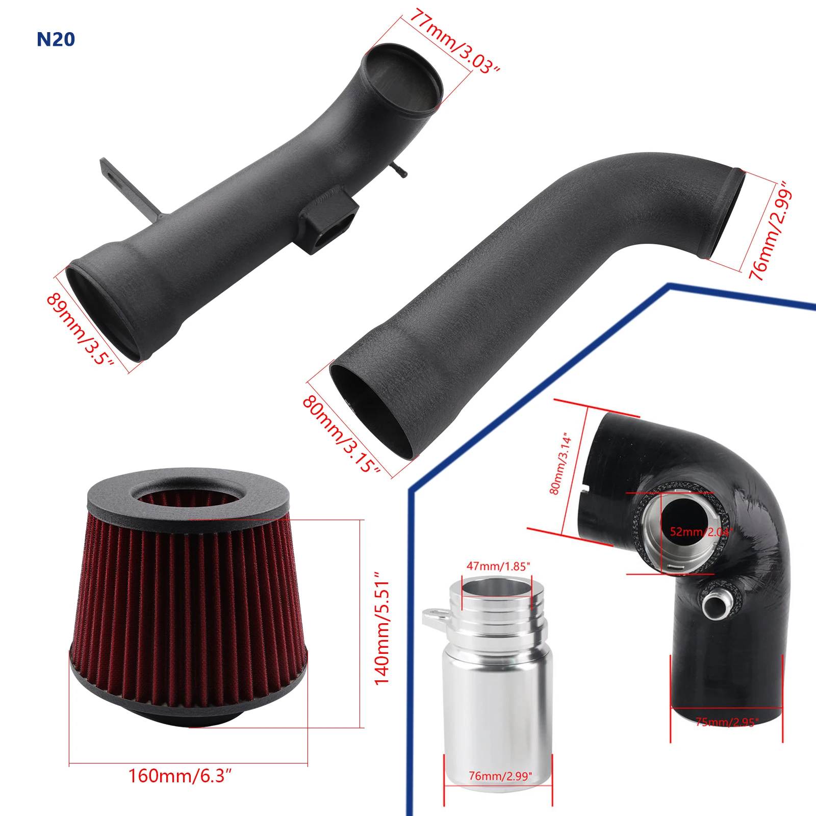 Kit de admisión de aire frío BMW N20 2.0 Turbo 125i, 220i, 320i - imagen 4