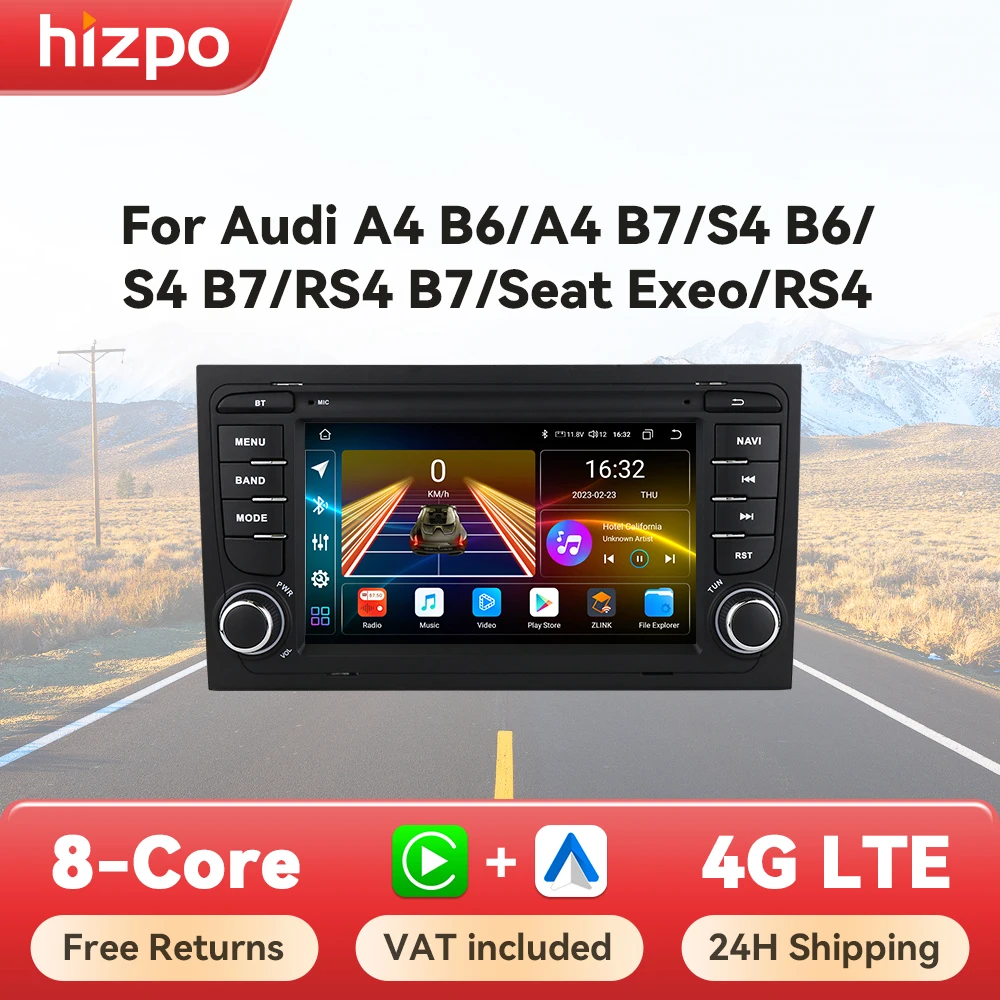 Hizpo-Radio Multimedia con GPS para coche, autorradio 2DIN con CarPlay inalámbrico, Android, 7 pulgadas, para Audi A4 2002-2007 S4 RS4 B6 B8 B7