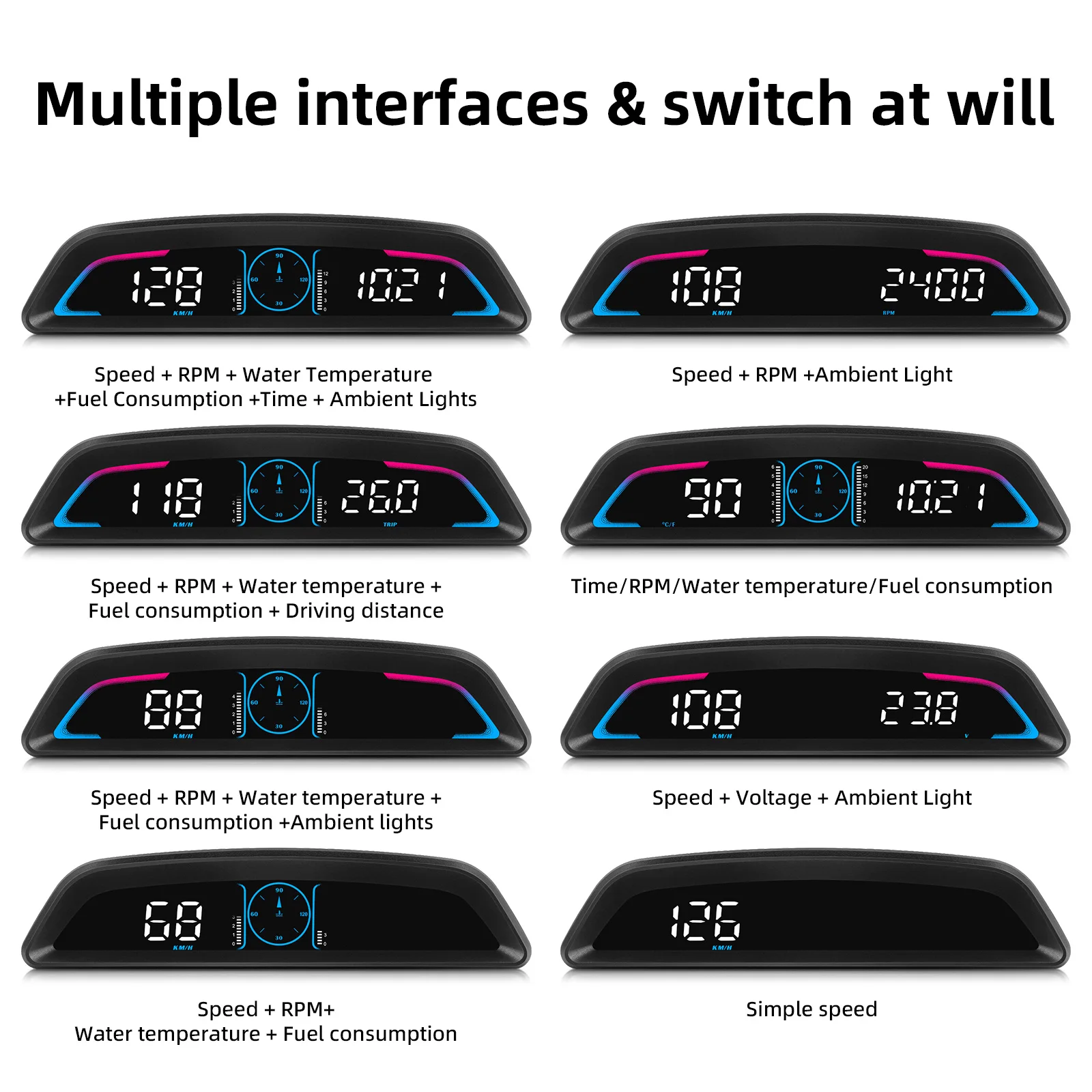 B3 Pantalla HUD OBD2/GPS con velocímetro y datos del motor - imagen 5