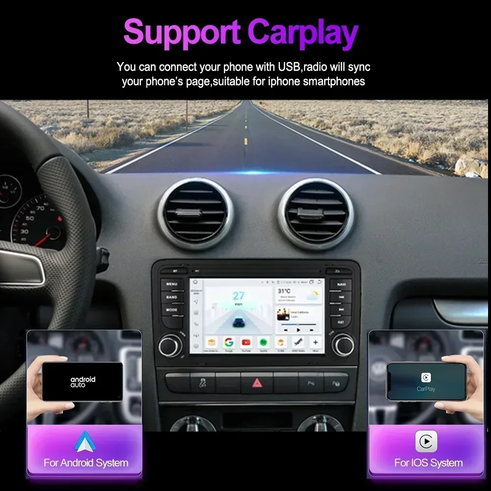 Radio Android coche CarPlay inalámbrico – Audi A3 8P 7 pulgadas - imagen 4