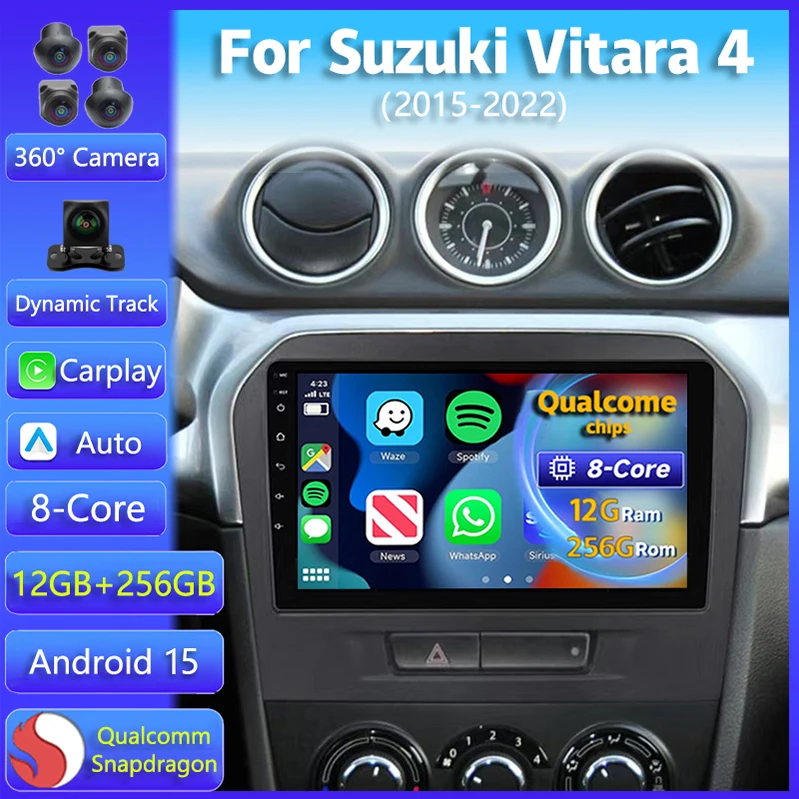 Android 15 Carplay Auto para Suzuki Vitara 4 2015 2016 2017 2018 - 2022 reproductor de Radio Multimedia para coche vídeo DSP WIFI + 4G Autoradio