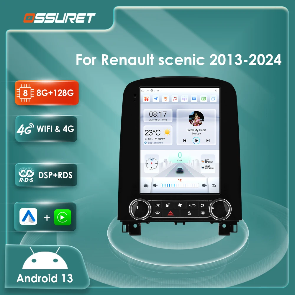 9,7 "360 Cam Carplay Android 13 Autoradio para Renault Scenic 2013-2024 reproductor Multimedia automático 4G 8Core HeadUnit GPS pantalla estéreo