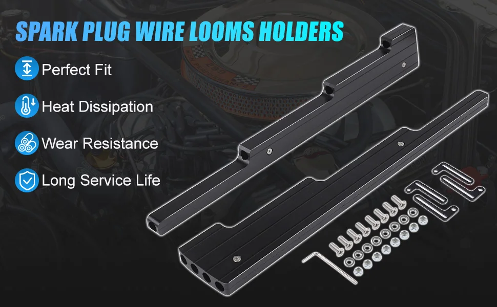 Separadores de cables de bujía de aluminio negro para motor V8 - imagen 2