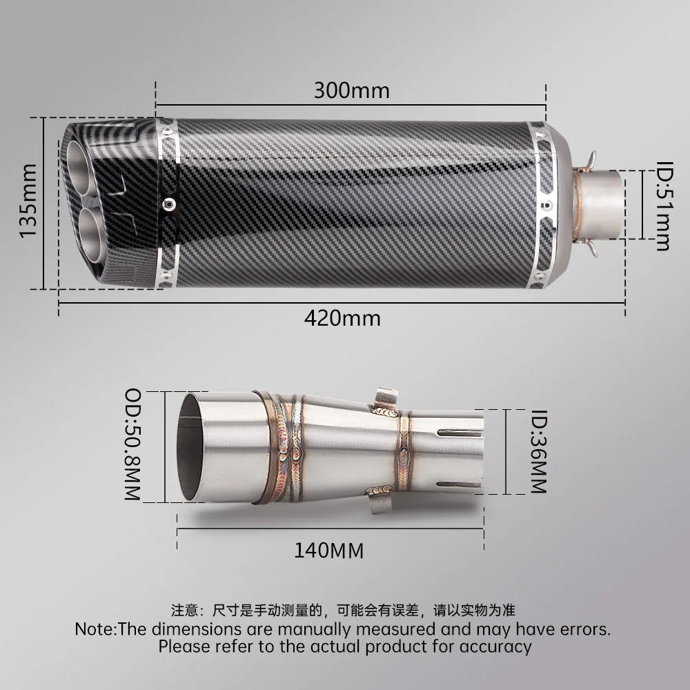 Tubo de conexión de escape 51 mm para Kawasaki Z250/Z300 (2012-2016) - imagen 3