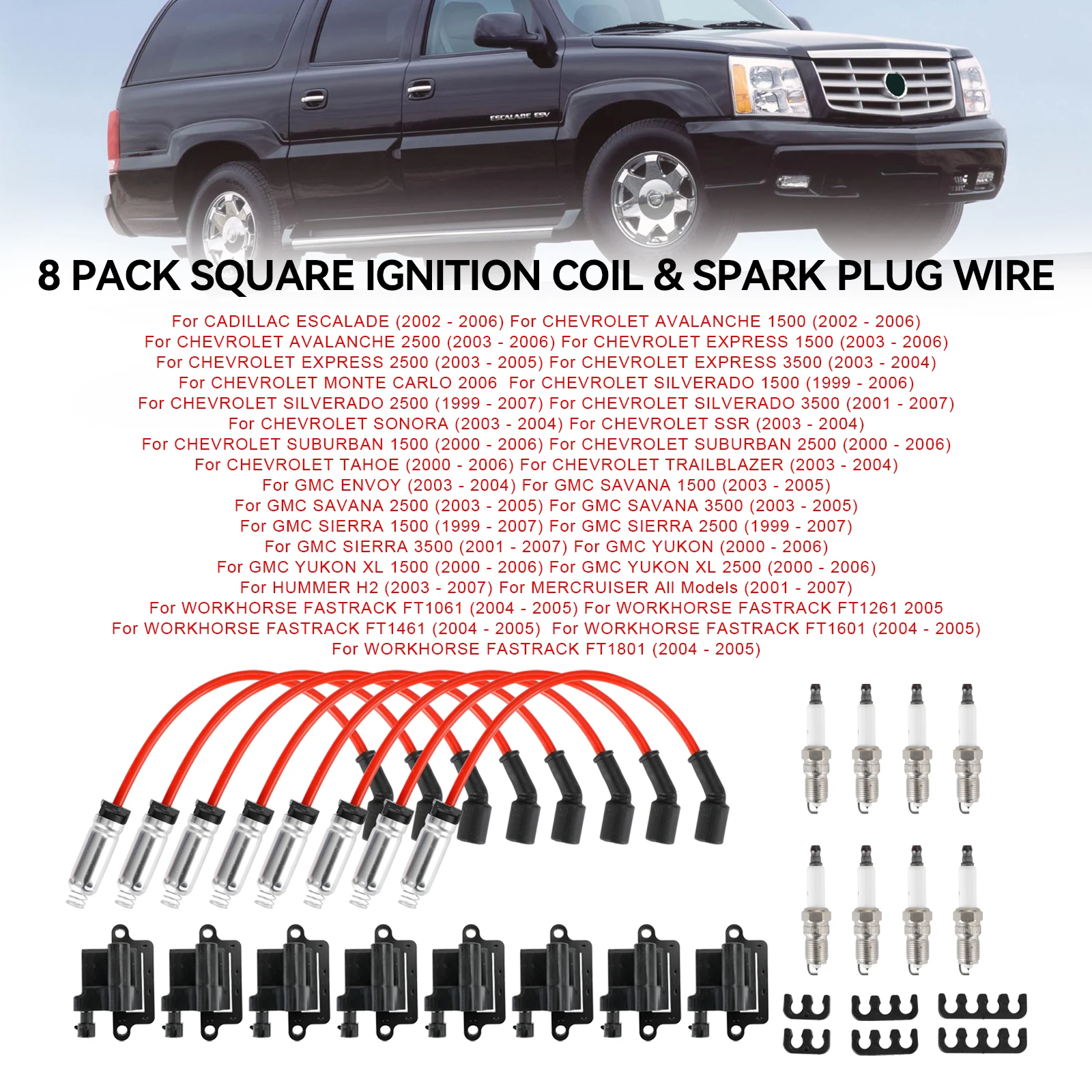 Artudatech-bobina de encendido cuadrada y cable de bujía para Chevy GMC, 4,8 l, 5,3 L, 6,0 L, 8,1 L, 8 paquetes