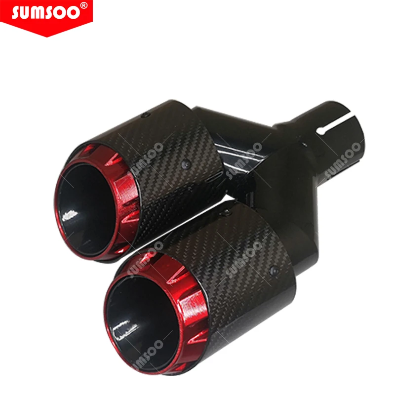 Tubo escape doble salida fibra carbono tuning – terminal deportivo rojo - imagen 5