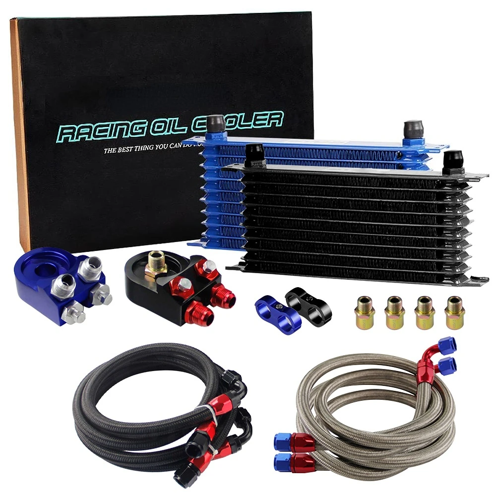 Kit enfriador de aceite universal de 10 filas con adaptador y mangueras