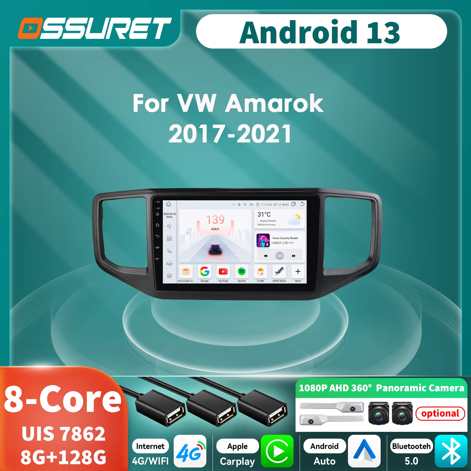 Radio 2 DIN con CarPlay y Android Auto para VW Amarok - imagen 2
