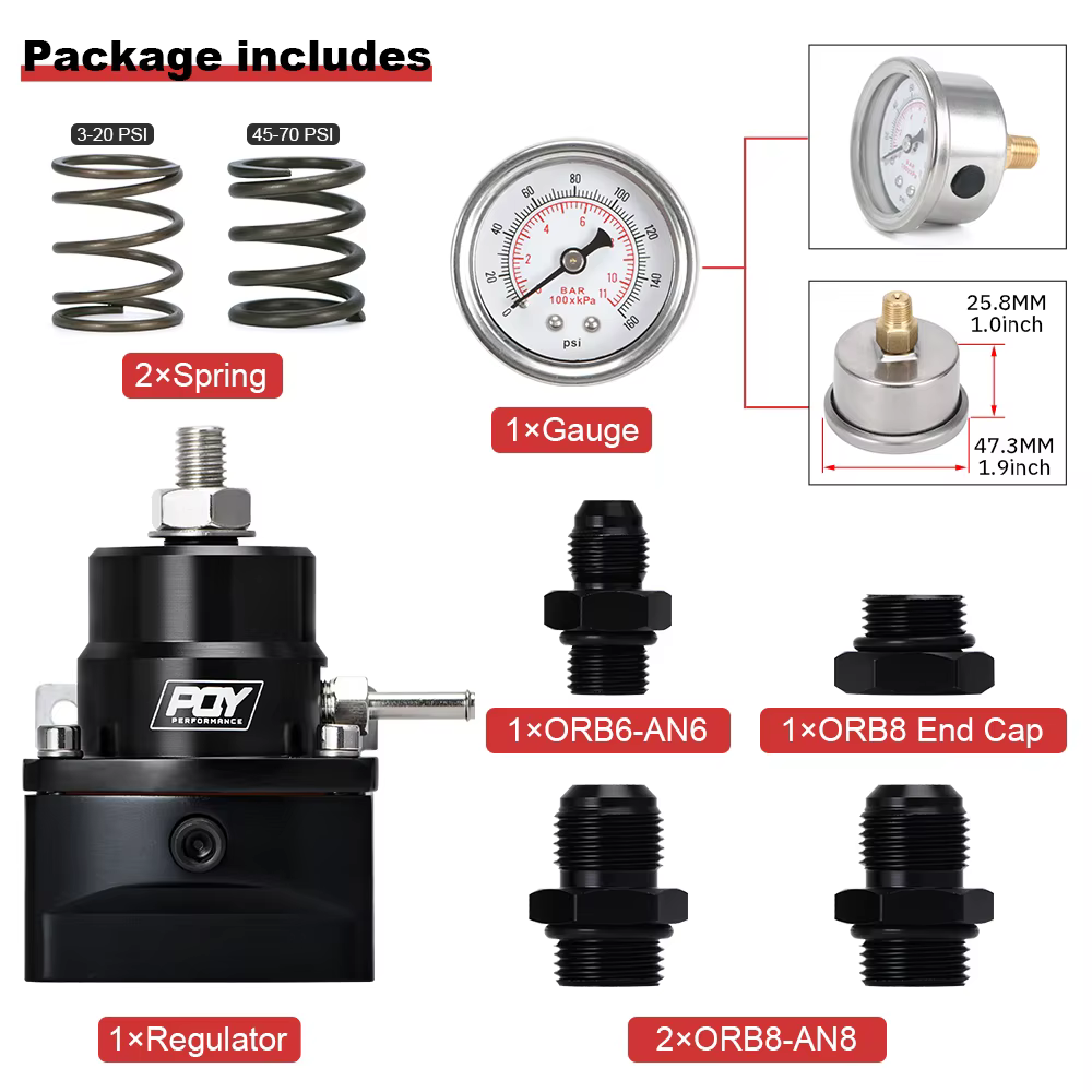 Regulador de presión de combustible ajustable AN8 con manómetro universal - imagen 2