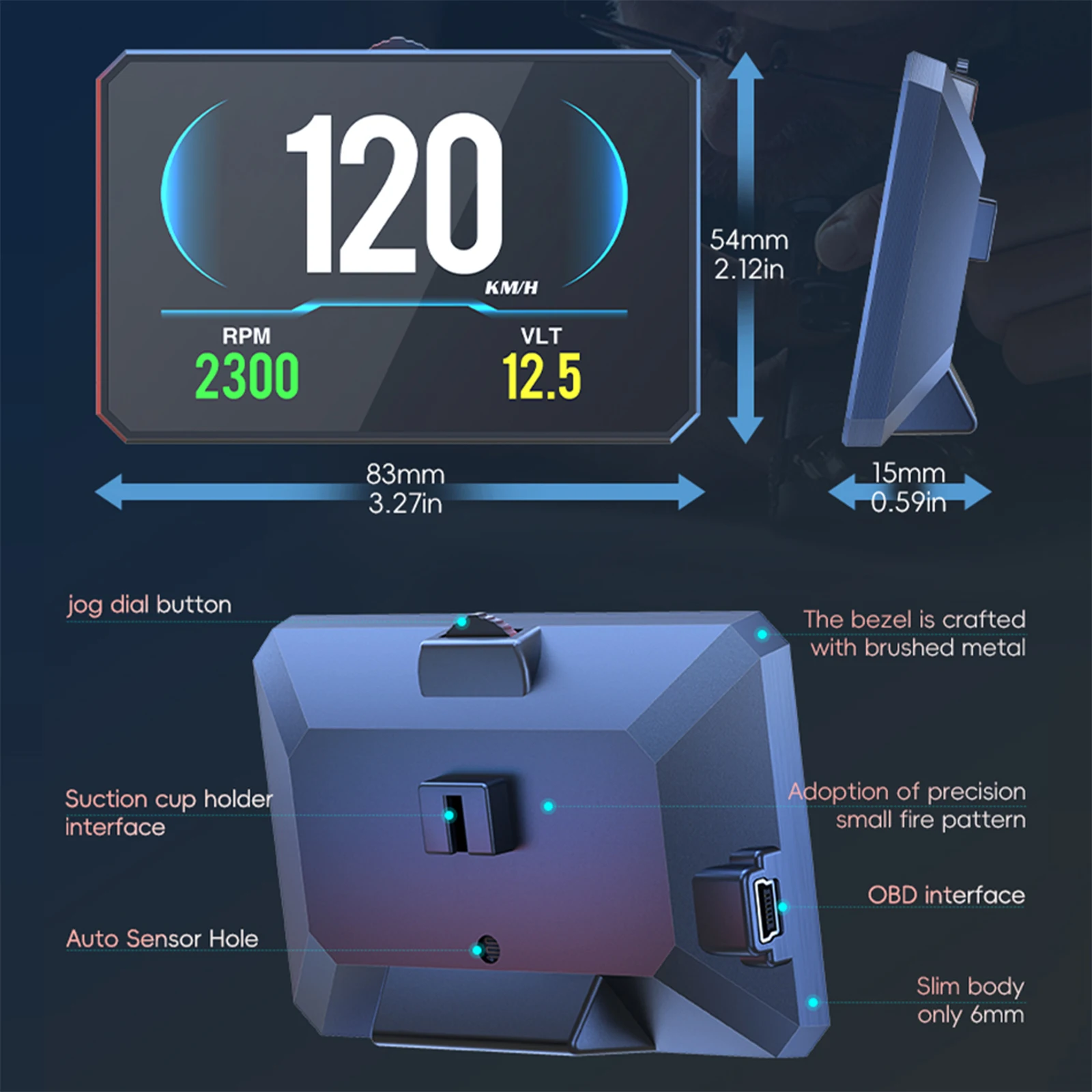 Pantalla frontal P16 para coche OBD2, medidor de velocidad para coche HUD, tacómetro Digital inteligente OBD, medidor de voltaje de temperatura del agua, ordenador a bordo - imagen 2
