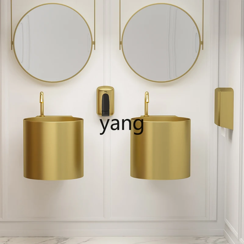 Lavabo de pared dorado LH en acero inoxidable con columna integrada - imagen 5