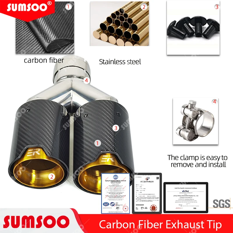 Puntas de escape dobles Sumsoo de acero inoxidable y carbono para BMW - imagen 4