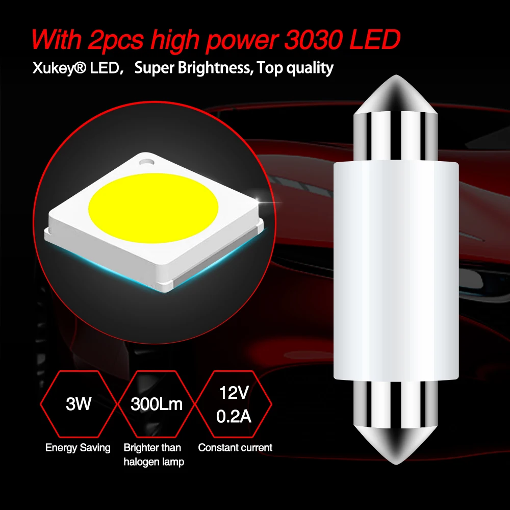 Xukey 2x C5W adorno de coche 31mm 36mm bombillas LED Interior cúpula mapa luces de lectura C10W 39mm 41mm 3030 SMD CANBUS sin errores - imagen 2