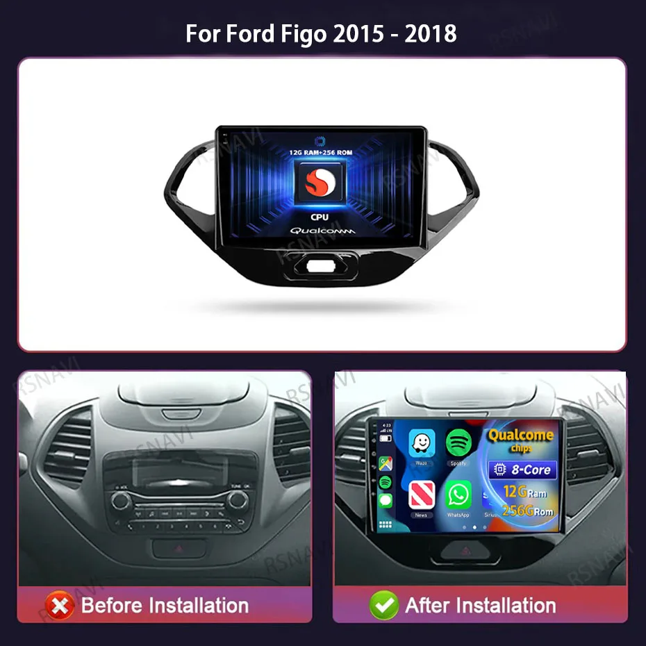 Radio 2 DIN Android 15 con CarPlay y Android Auto para Ford Figo - imagen 2