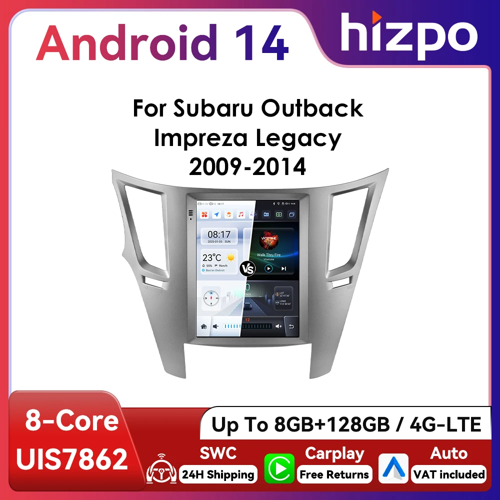 Hizpo Radio GPS Android 13 para Subaru Impreza Legacy 2009-2014