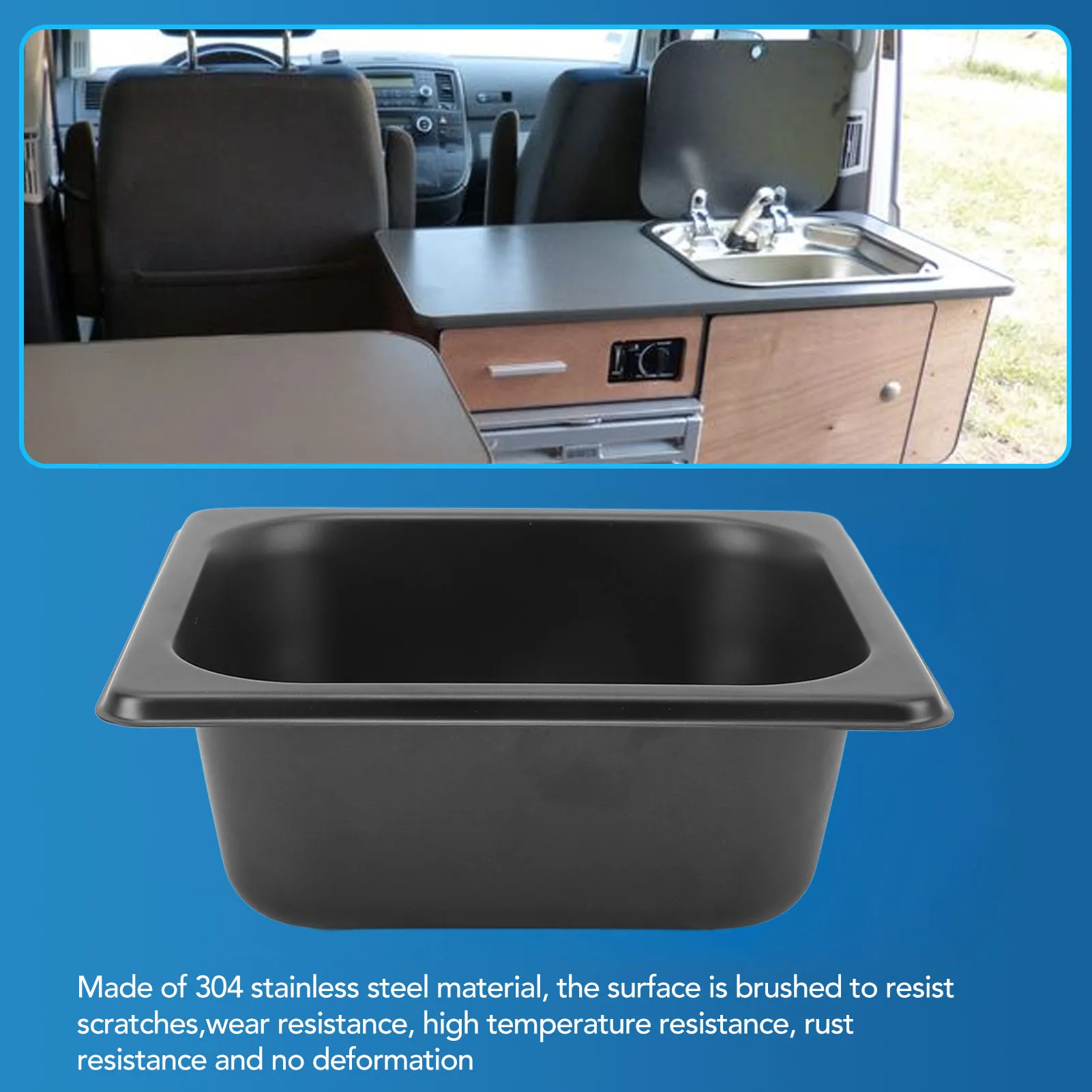 Fregadero de barco RV de acero galvanizado negro inoxidable 304 - imagen 4