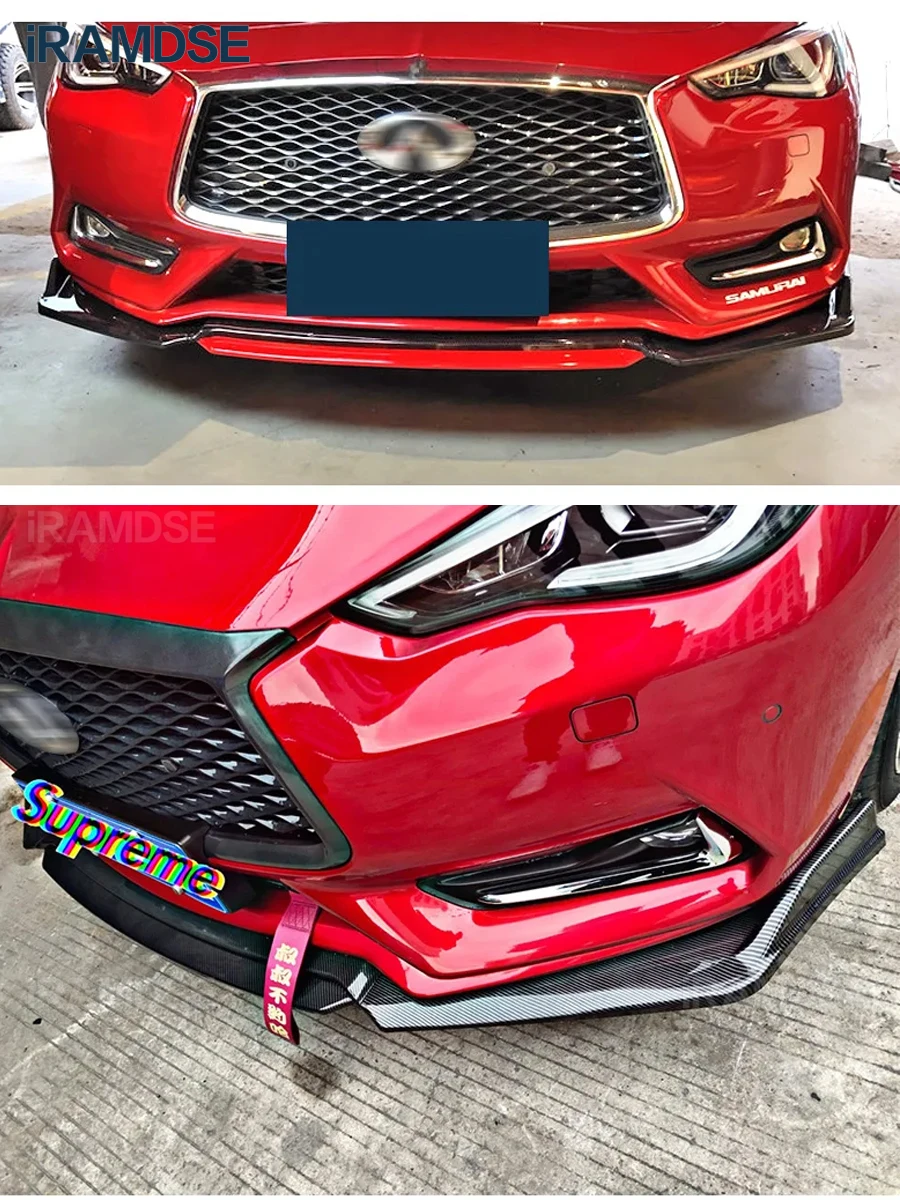 Divisor frontal para Infiniti Q60 2016 2017 2018 2019, alerón de parachoques, placa protectora de superficie de carbono, Kit de cuerpo de labio - imagen 3