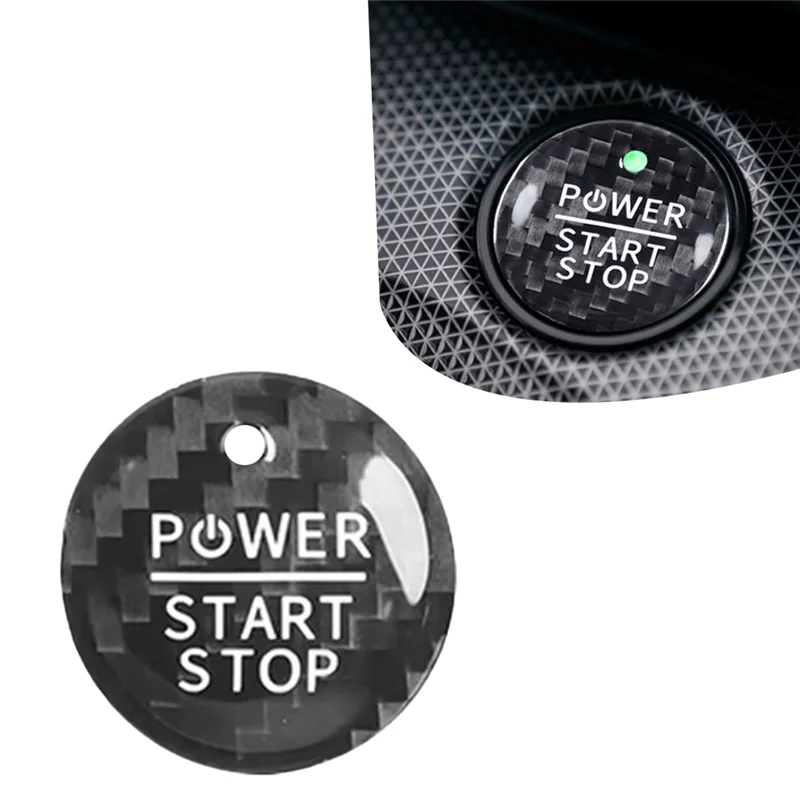 AB56-accesorios interiores de coche, botón de arranque y parada de motor, pegatina embellecedora de fibra de carbono Real para Ford Mustang Mach-E - imagen 2