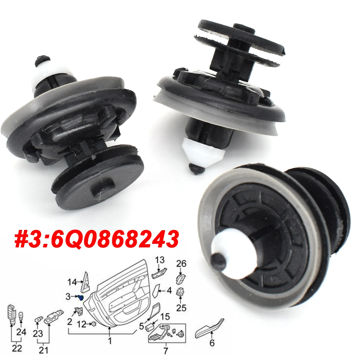 6Q0868243 Clips panel puerta interior VW Golf 5/6 Tiguan Audi TT Mk2 - imagen 5