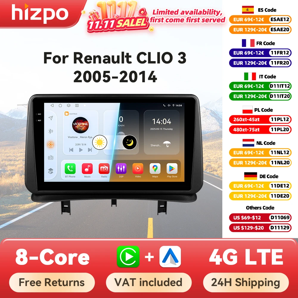 Hizpo Radio multimedia para Renault Clio III con CarPlay y Android Auto