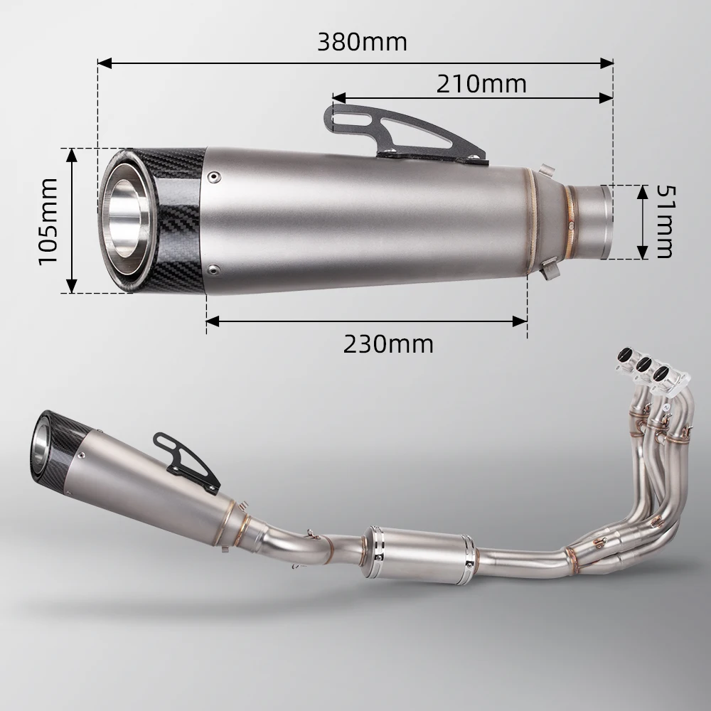 Para Triumph Trident Daytona 660, sistema completo de Escape para motocicleta, tubo delantero de Escape, conexión de silenciador de carbono de tres capas - imagen 4