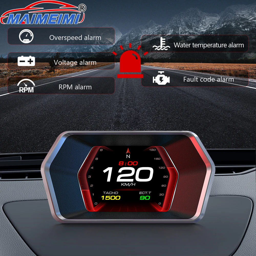 P17 HUD Head Up Display OBD GPS Electrónica automática con exceso de velocidad/temperatura del agua/voltaje/alarma de código de fallo