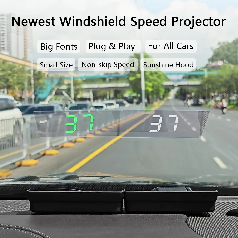 Velocímetro GPS KMH para coche, proyector de parabrisas de fuentes grandes HUD con luz blanca/verde, Plug & Play, electrónico personalizado - imagen 2