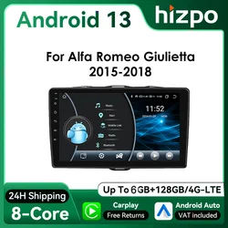 Hizpo 2Din 9 pulgadas Android13 Radio de coche para Alfa Romeo Giulietta 2015 -2018 UI8581 unidad principal RDS DSP GPS Navi 4G BT Auto CarPlay
