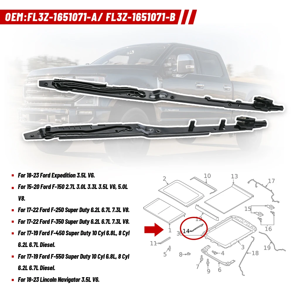 Kit reparación techo solar Ford F-150 F-250 F-350 F-450 FL3Z-1651071 - imagen 3