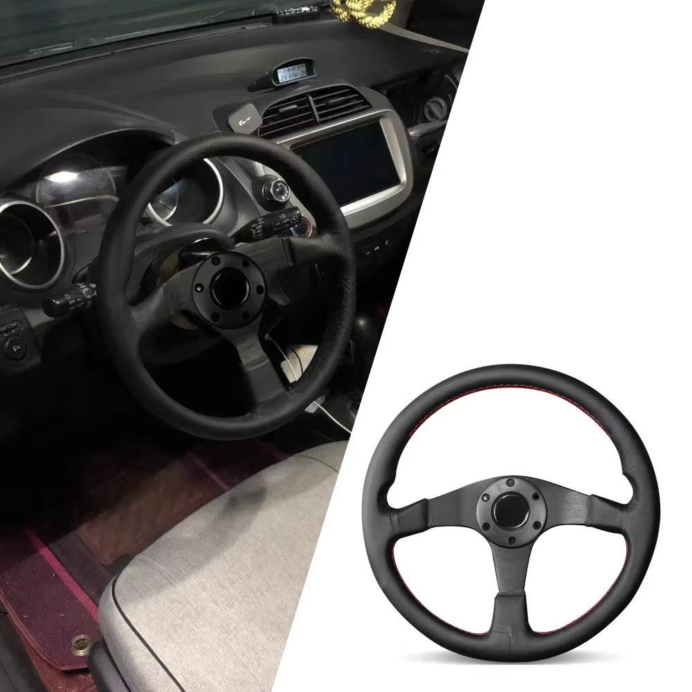 Volante deportivo clásico de cuero negro universal para VW y Toyota - imagen 3