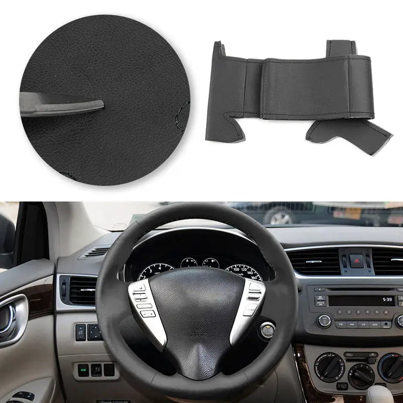 Funda de volante cuero negro-Nissan Versa Note Tiida Sylphy 2011-2015