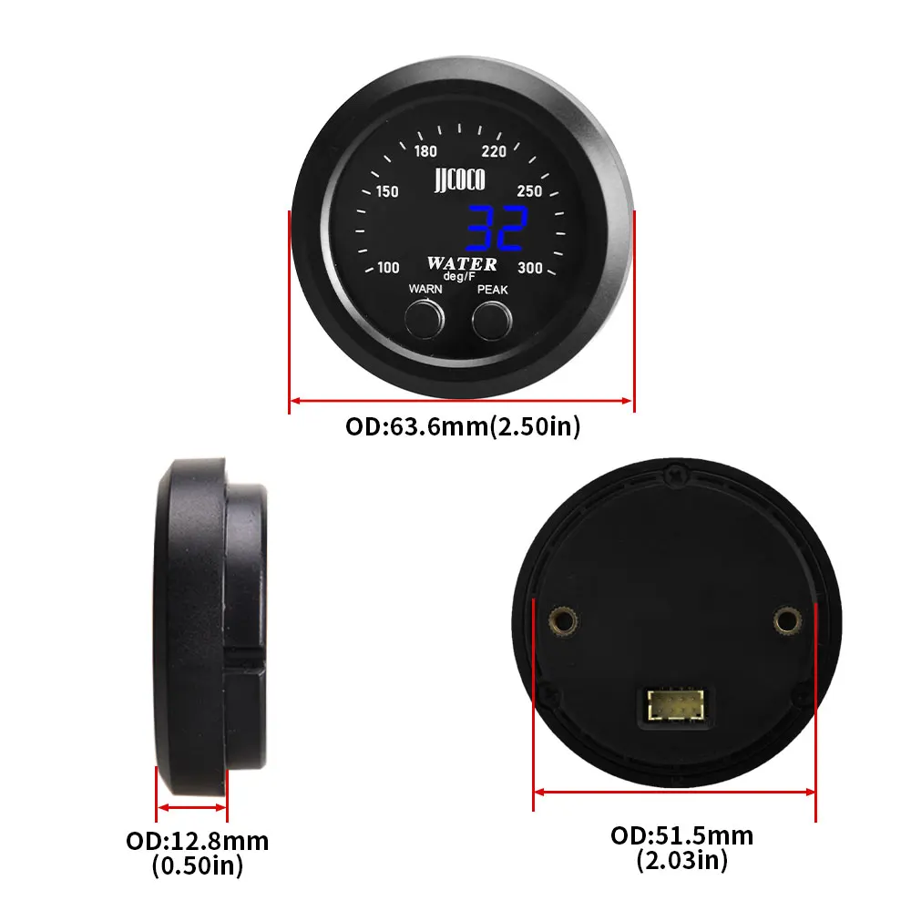 Medidor temperatura agua 52 mm 12V/24V sensor 1/8 NPT pantalla roja - imagen 2