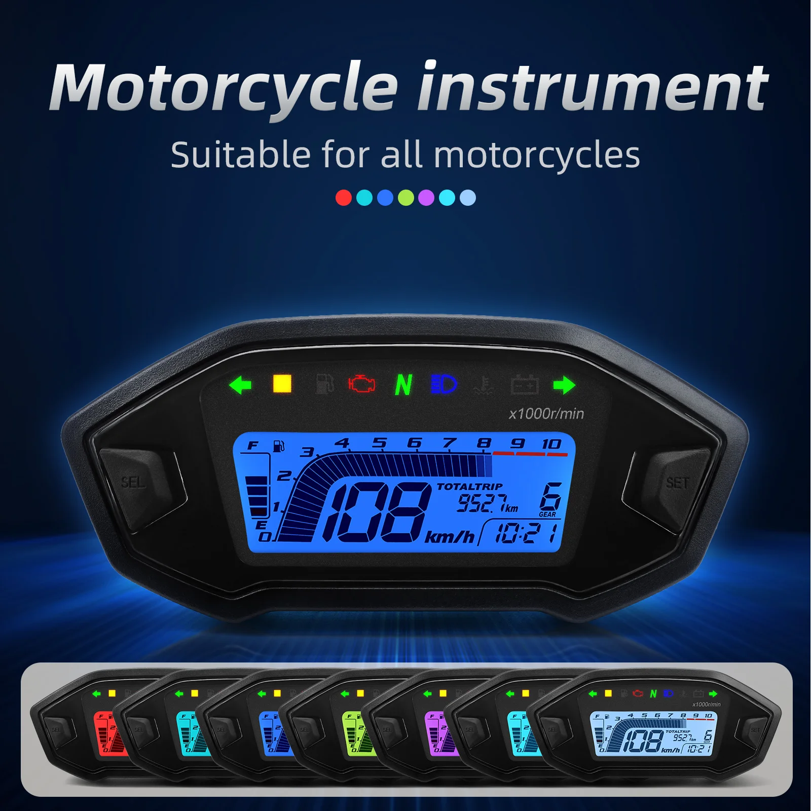 Universal para motocicleta 1,2,4 cilindros 10000RPM pantalla LCD velocímetro odómetro tacómetro con Sensor Digital medidor de tablero - imagen 3
