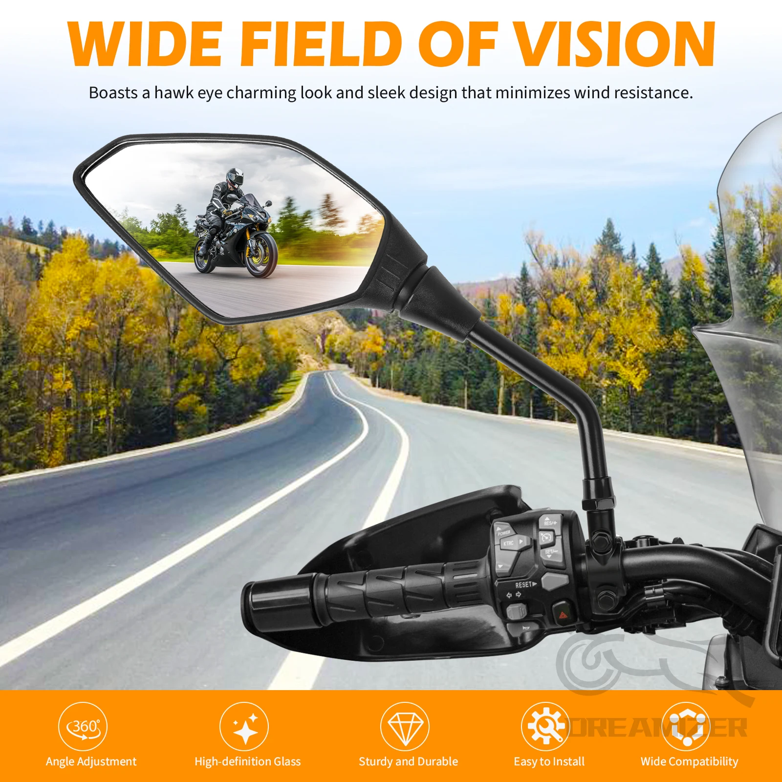 Espejo lateral Emark universal para moto, espejo retrovisor - imagen 2