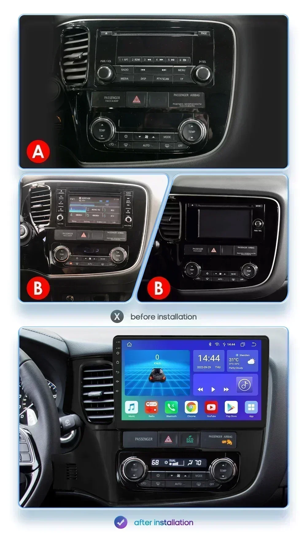 Radio Hizpo Android Auto CarPlay – Mitsubishi Outlander 3 - imagen 2