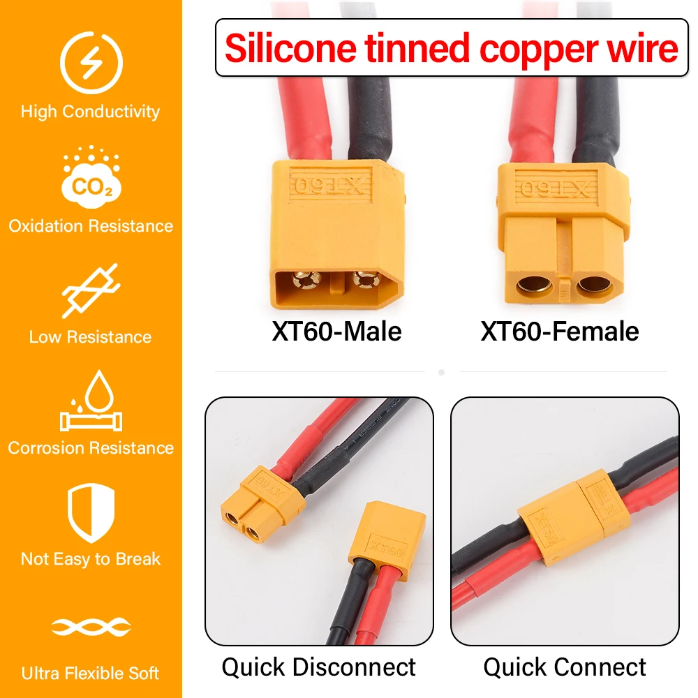 Cable XT60 12AWG silicona macho hembra para coche y RV - imagen 5