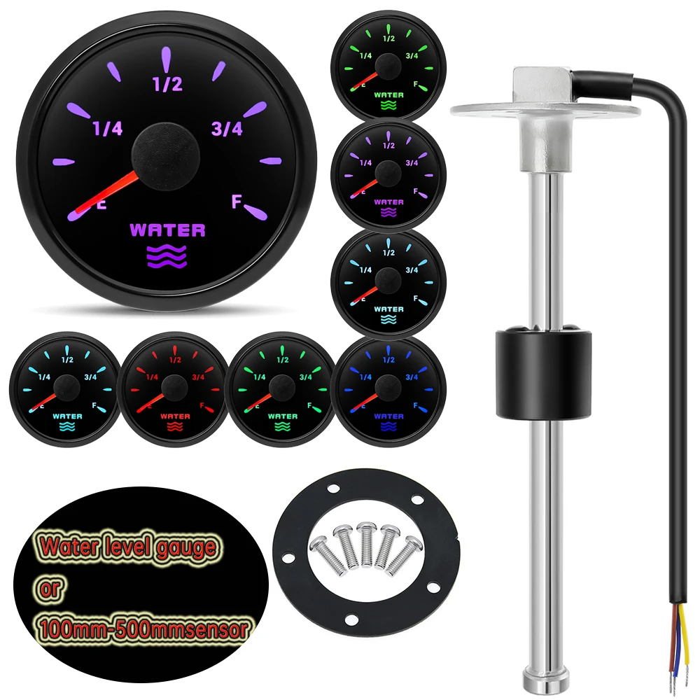 Indicador nivel de agua 52 mm con luz de 7 colores – 12V y 24V
