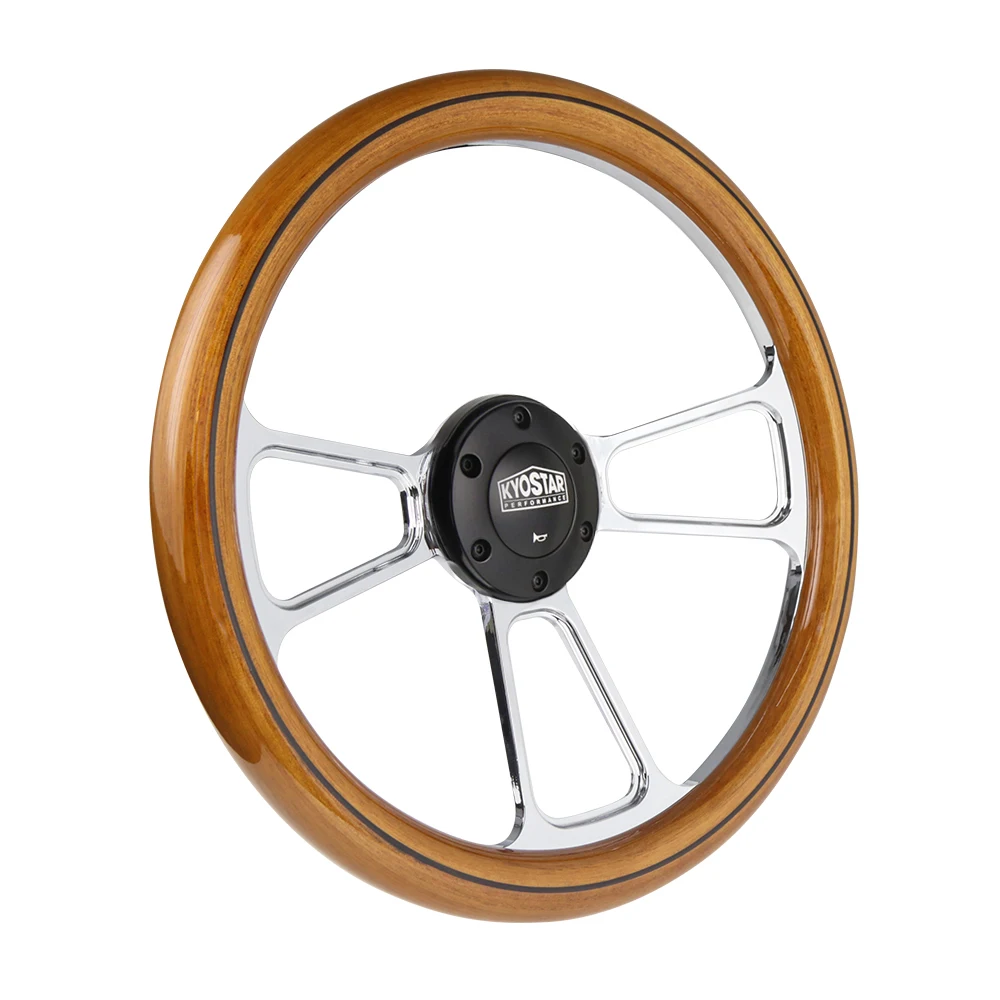 Volante de madera clásico universal con radios negros y plateados - imagen 4